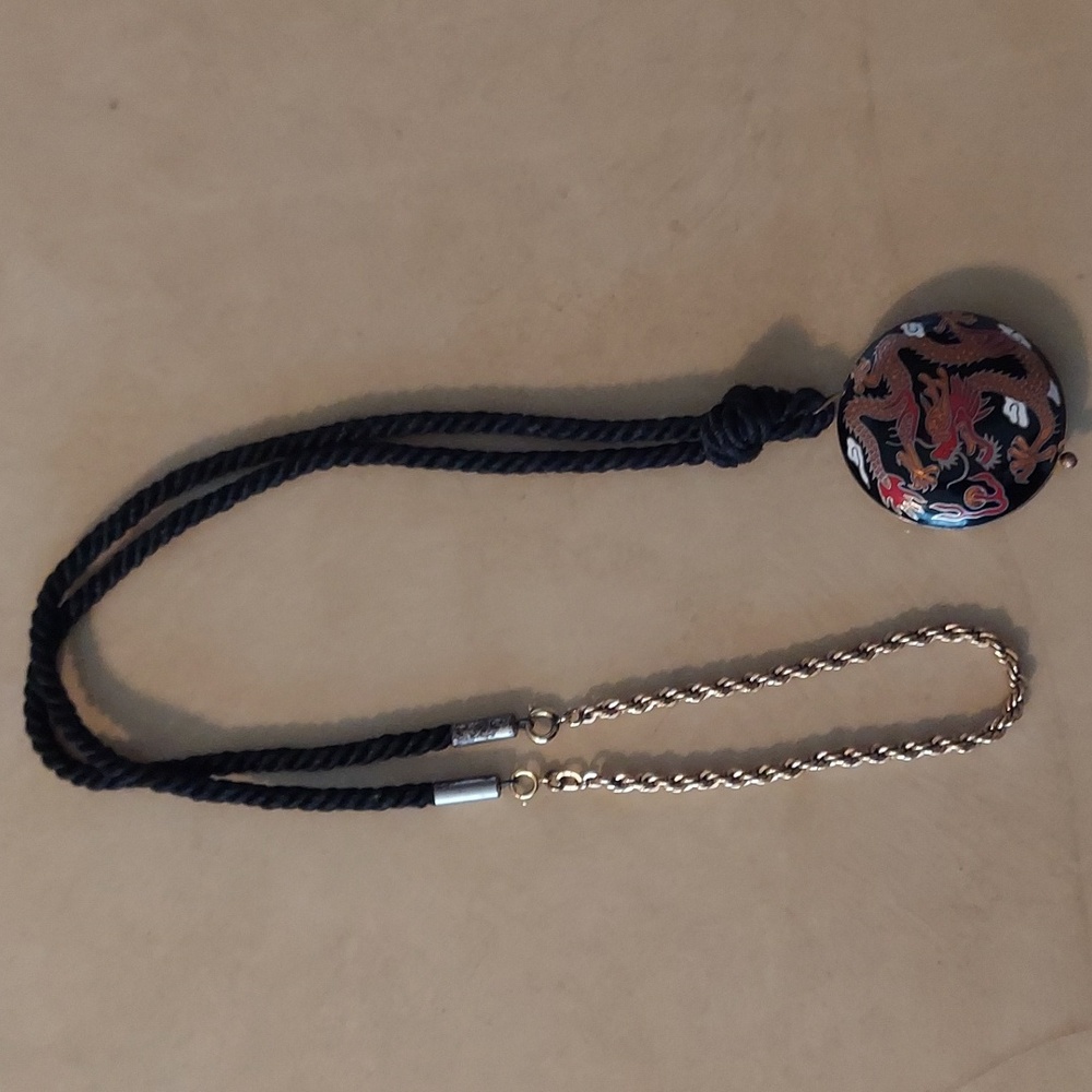 14K Overlay Krementz Hand Painted Custom Made Japanese Dragon Rope Necklace